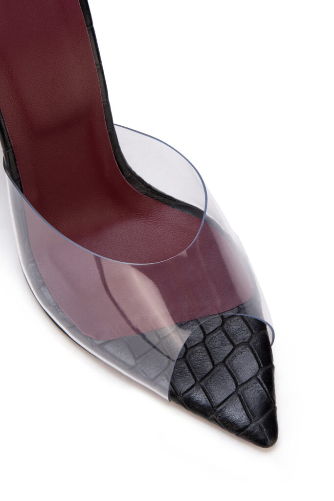 Saboti Plexi Transparent și Piele Croco
